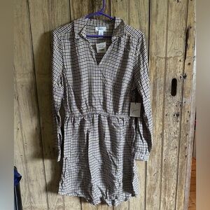 Japna Brown Checkered Long Sleeve Dress